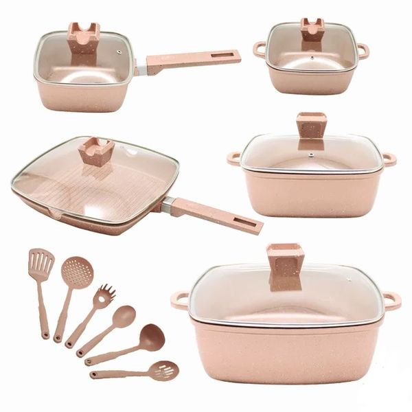 Pink 16 Pieces Cookware Set-Bosch Square Granite Non-Stick