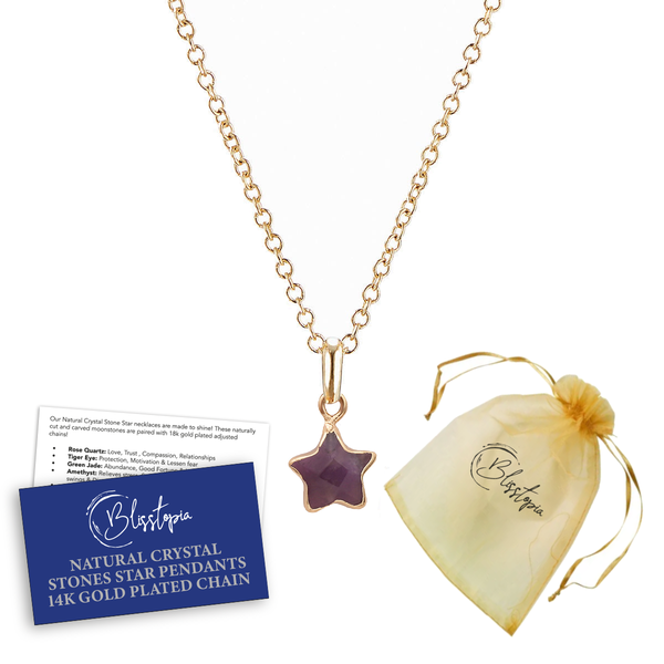 Amethyst Star Pendant &amp; 14k Gold Plated Chain - Soothing &amp; Calming