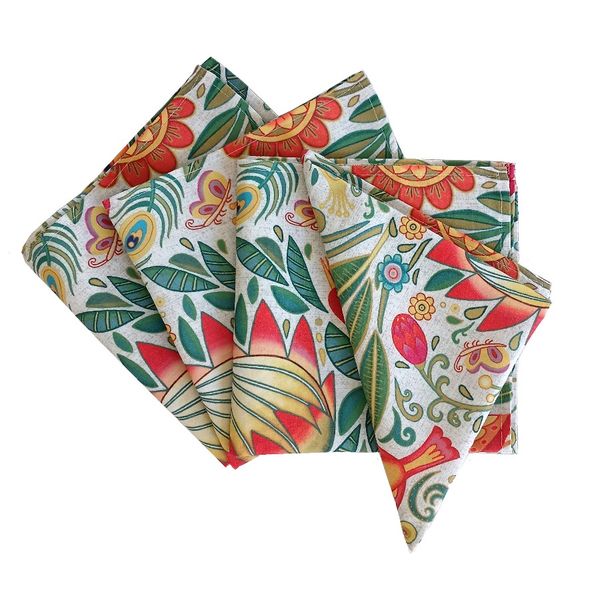 Flora &amp; Fauna Flower Fabric Printed Napkins 45x45cm - Pack of 4