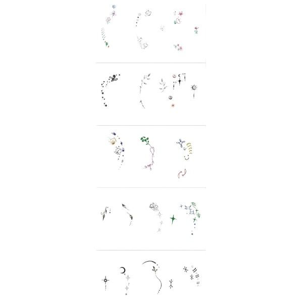 5 Piece - Whimsical Nature-Inspired Temporary Tattoo - Multicolor