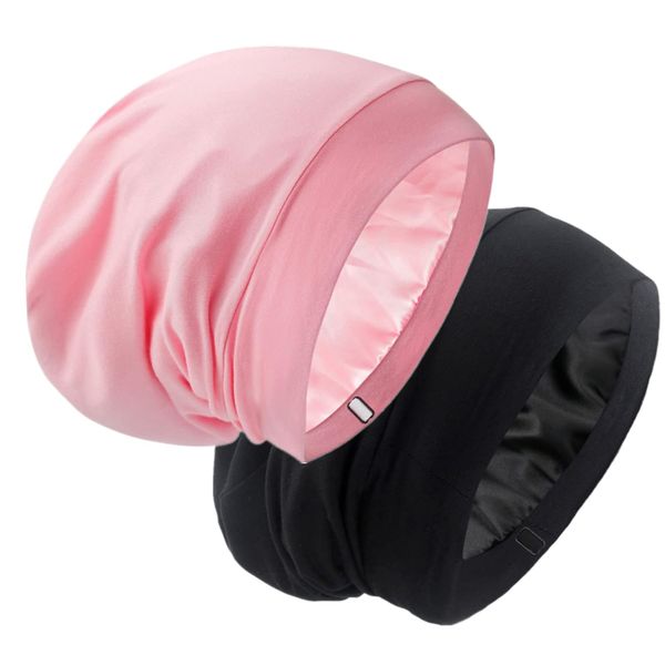 Satin Lined Bonnet Sleep Cap, Adjustable Hair Wrap for Curly Hair