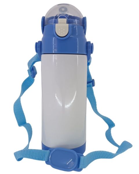 500ml Kids Sublimation Blank Tumbler Bottle - Blue with Strap &amp; Straw
