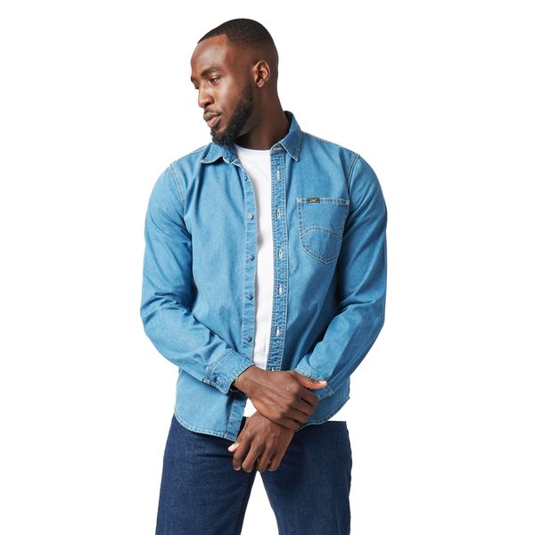 Lee Men's Lazy' Cotton Long Sleeve Regular Casual Shirts Medium Wash