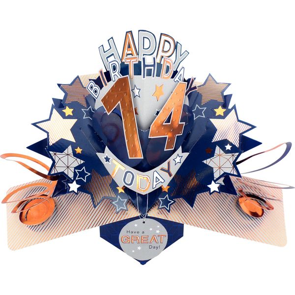 Happy 14th Birthday 3D Pop Up Card - Male
