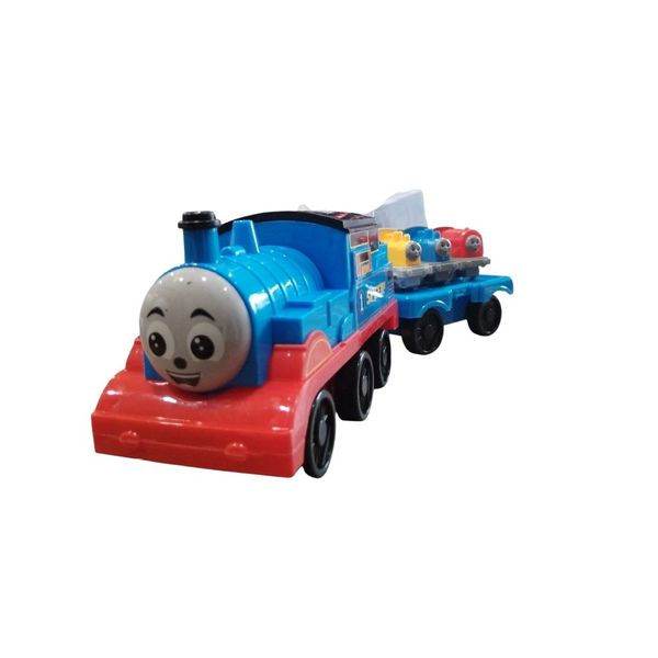 Friendly-Face Plastic Toy Train Set with Trailer and 3 Mini Trains