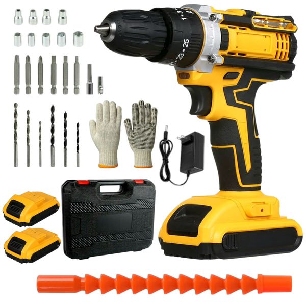21V Cordless Lithium Impact Drill Set - Drill Bits, Gloves &amp; Sockets 30 Pcs