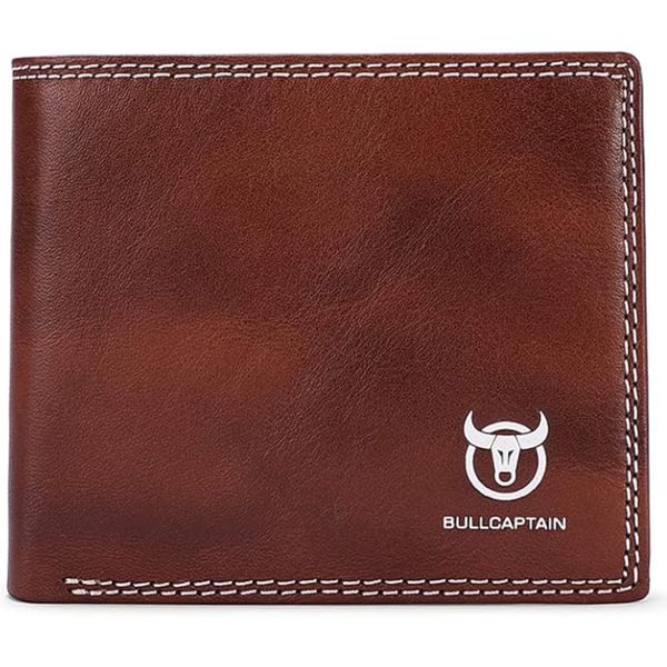 Bullcaptain Scout RFID Blocking Men's Bifold Genuine Leather Wallet - Brown