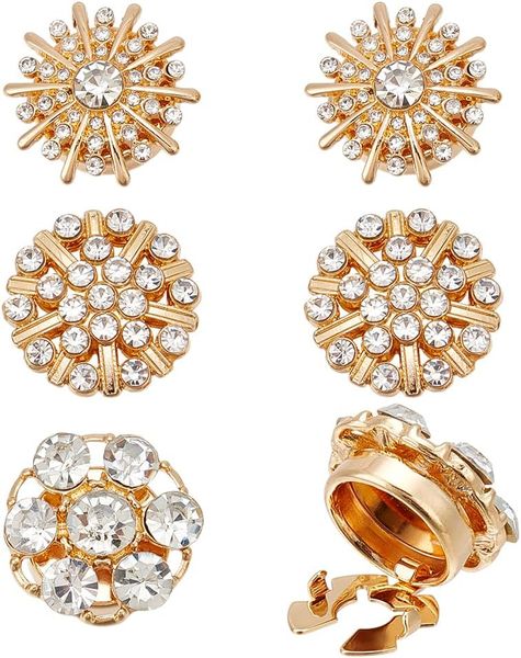 Women's Rhinestone Button Covers - 3 Styles - Gold - 6 Piece Set