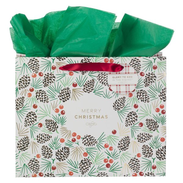 Landscape Gift Bag with Plaid Gift Tag - Merry Christmas