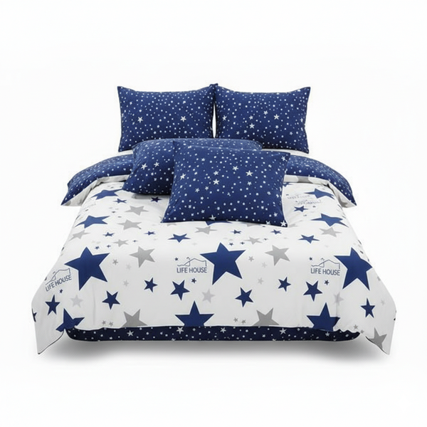 Luxury Starry Night Queen Linen Bedding Set - Pillowcases, Sheet &amp; Cover