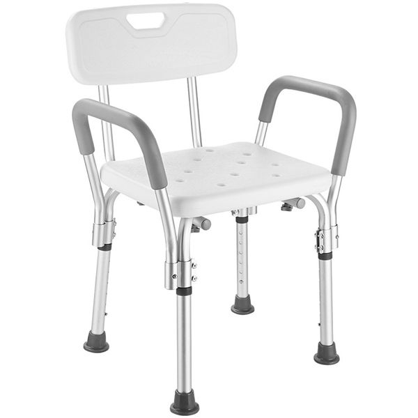 Shower Chair with Back Rest Armrest Height Adjustable for Elderly Pregnant