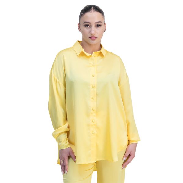Women Satin Long Sleeve Point Collar Shirt