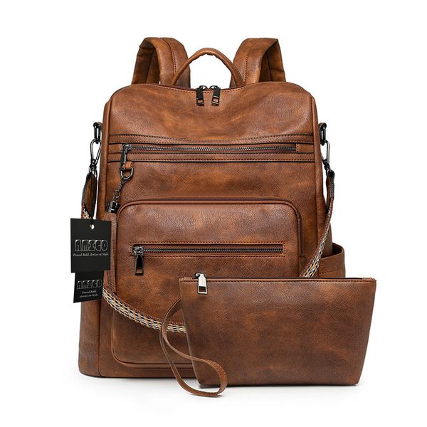 15.6inch Backpack Shoulder Bag with Handbag for Women Lady Girl PU Leather