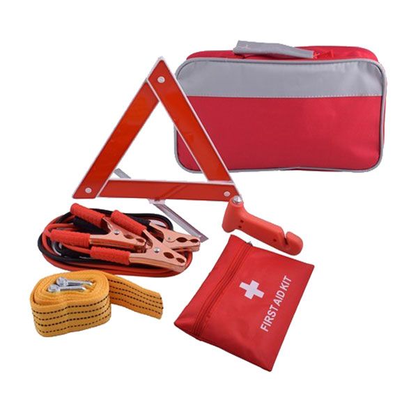 Roadside Emergency Car Kit with Basic First Aid Kit - Red