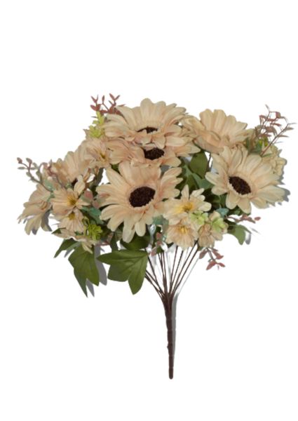Artificial Flower Bunch 48cm Barberton Daisy L/brown