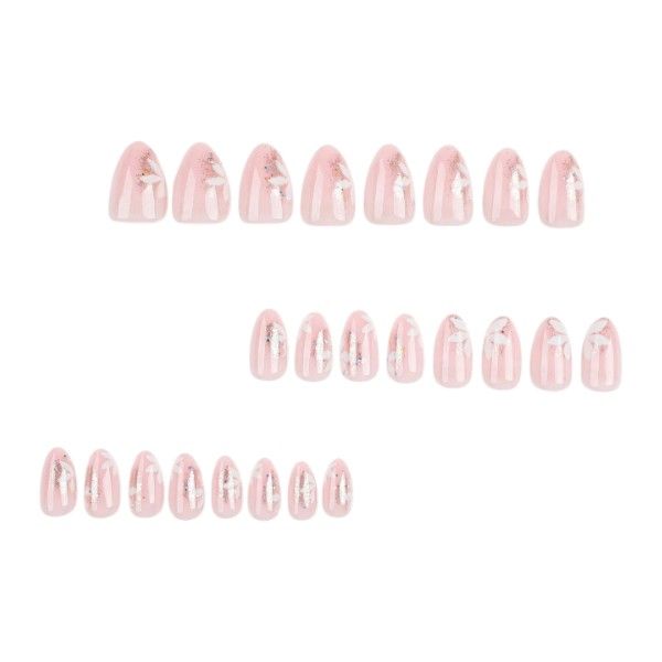 24 Piece Almond Shaped Press On Nail Set With Iridescent Finish - Pink Nude