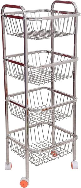 Sulfar Stainless Steel Fruit &amp; Vegetable 4 Stand Kitchen Trolley Vegetable,