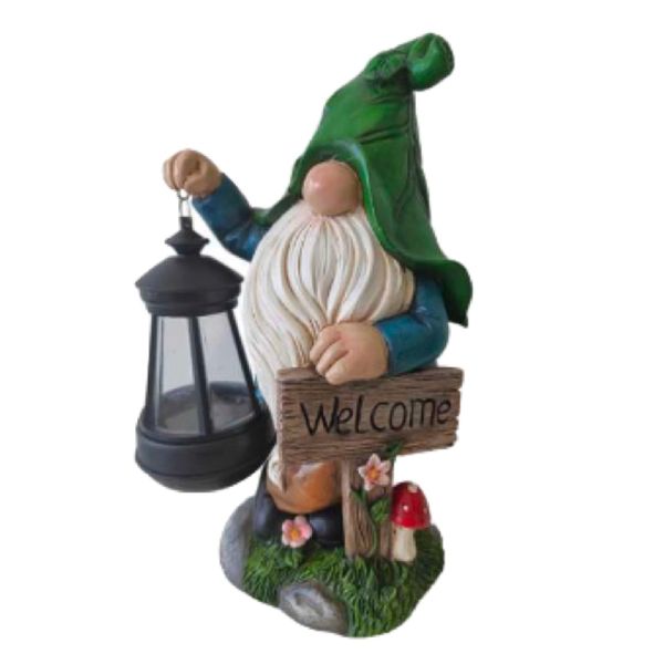 Garden Home Decor Vintage Lantern Welcome Gnome Statue - Solar Energy Light
