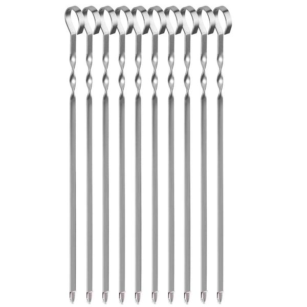 Reusable Stainless Steel BBQ Rod Set - 10 Pieces