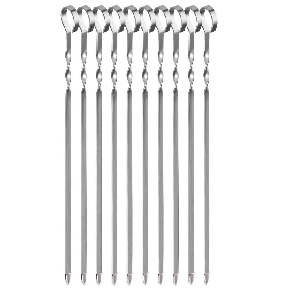 Reusable Stainless Steel BBQ Rod Set - 10 Pieces