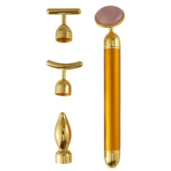 4-in-1 Electric Vibrating Jade Roller Facial Lifting Massager-Rose Golden