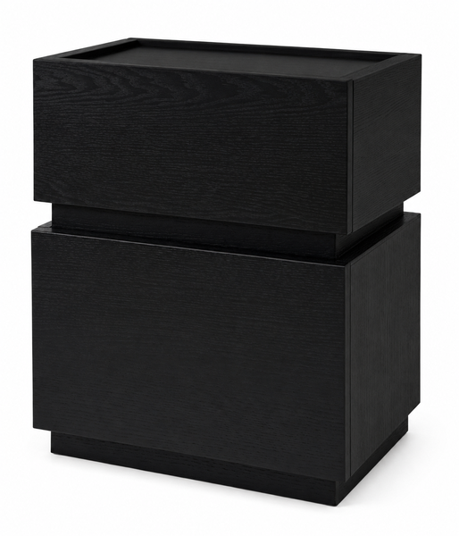 2 Drawer Bedside Table Modern Nightstand Pedestal Modern Cabinet - Black