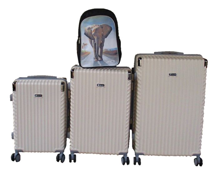 Cream 3-Piece ABS Spinner Luggage Set + Elephant Print Travel Backpack