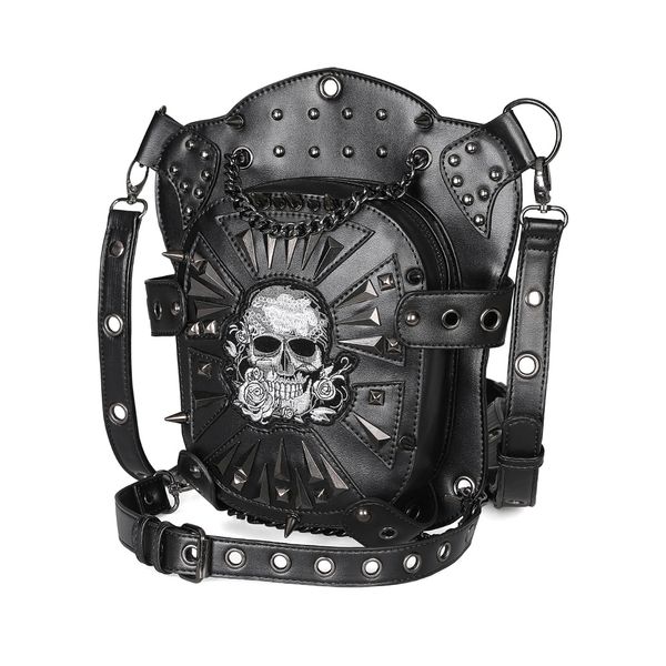 PU Leather Steampunk Bag Skull Punk Retro Rock Gothic Shoulder Waist Bag