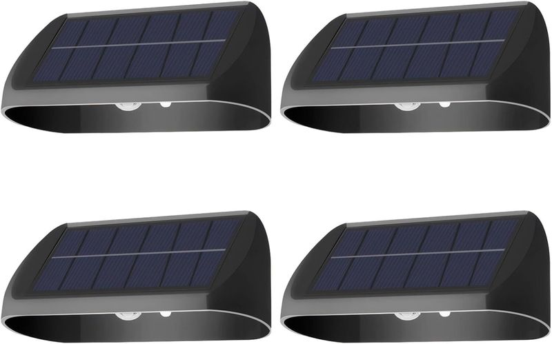 Set of 4 Solar Powered Fence Led Lights Warm Glow