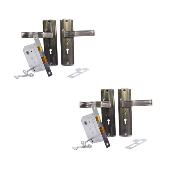Silver Mortice Lockset BS-0289 on Backplate with 2 Lever Lock &amp; Keys - 2 Pack