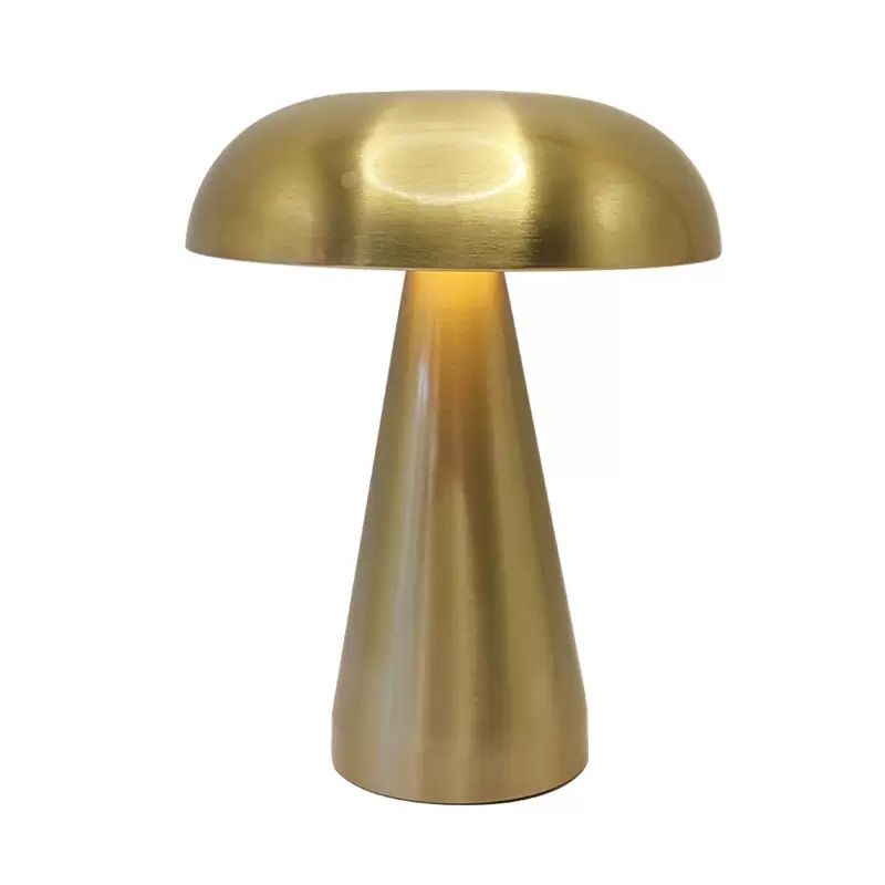 Gold Mushroom Cordless LED Table Lamp - Rechargeable 2000mAh Portable Light