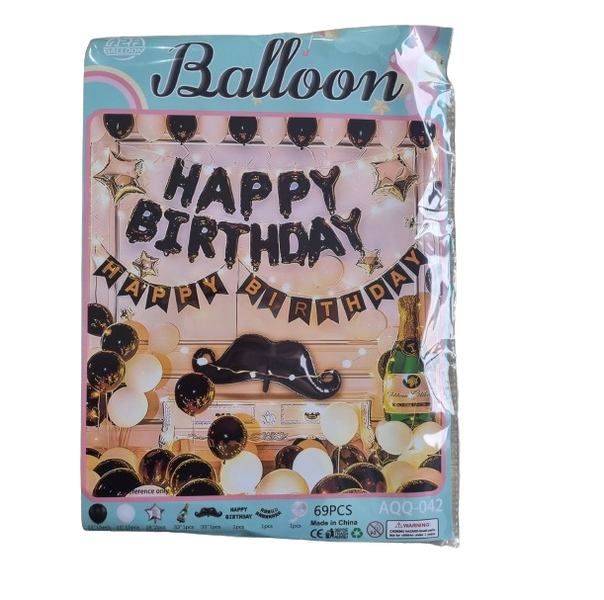 Black and White, Happy Birthday Balloon Garland Set