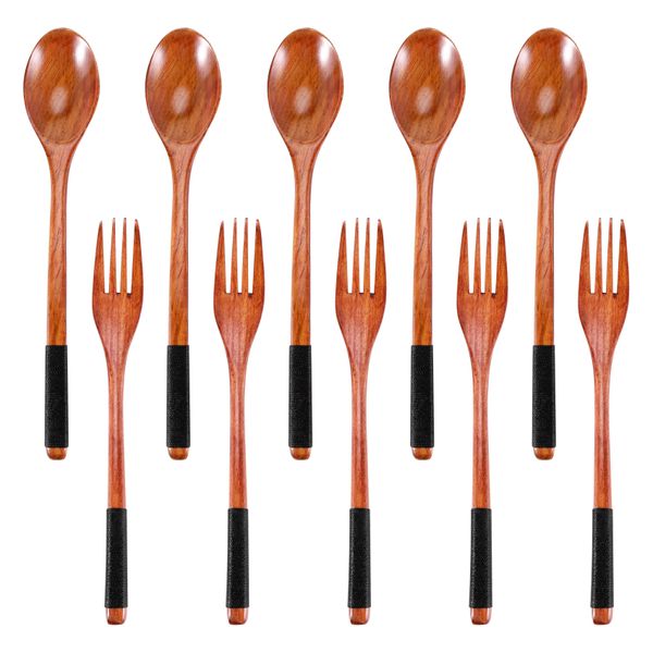 Wooden Spoons Forks Japanese Style Wooden Utensils Set (10 Pieces)