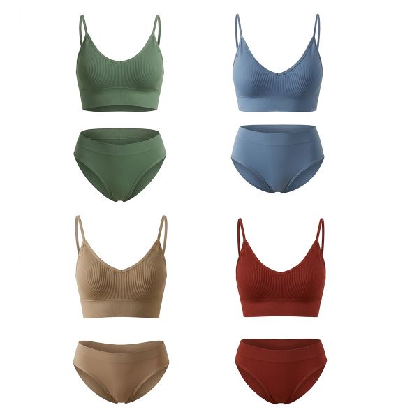 4-Pack Seamless Wireless Ribbed Sports Bra &amp; Panty Lingerie Set