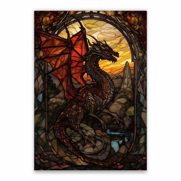 Dragon Stained Glass Poster - A1