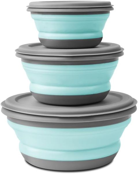 3 Pieces Collapsible Food Grade Silicone Camping Bowl Salad Bowl with lid