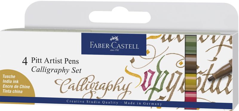 Faber-Castell, Pitt Artist Pen Calligraphy India ink pen set of 4, colours