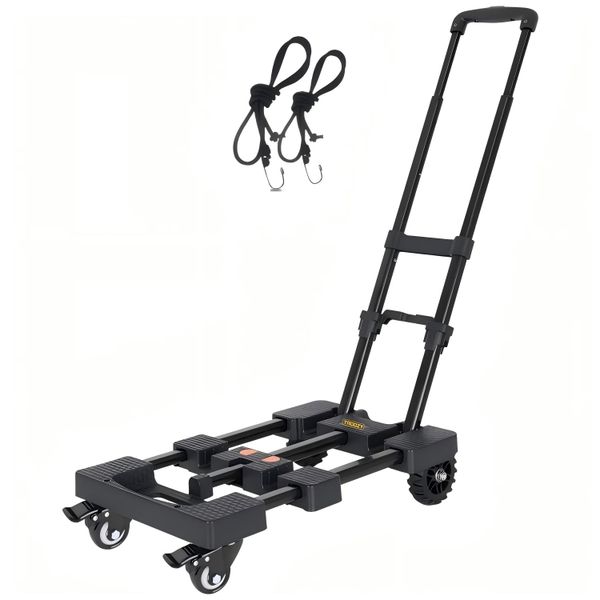 Troozy Folding Hand Cart,Foldable Trolley with 2 Free Straps