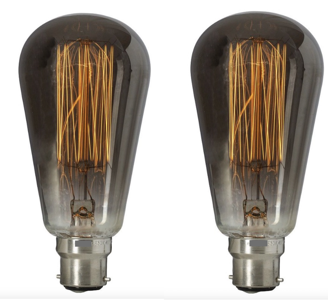 2 Pack - Dimmable Smokey Carbon Filament 40W B22 Pear Shape