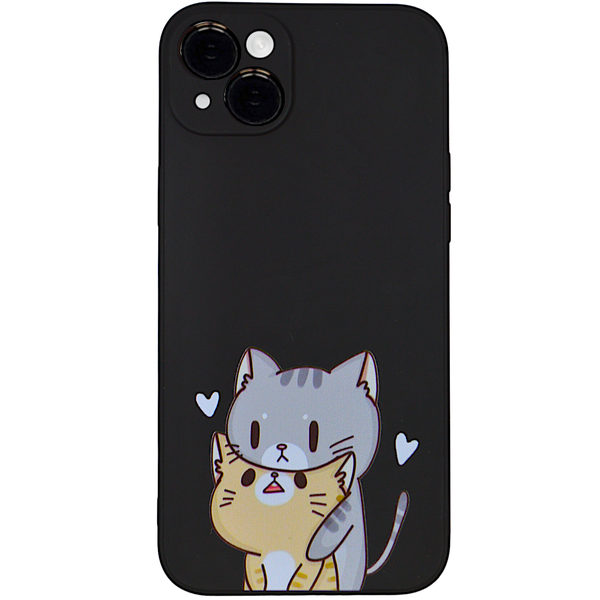 Black - Phone Case with Hugging Cats - Iphone 15