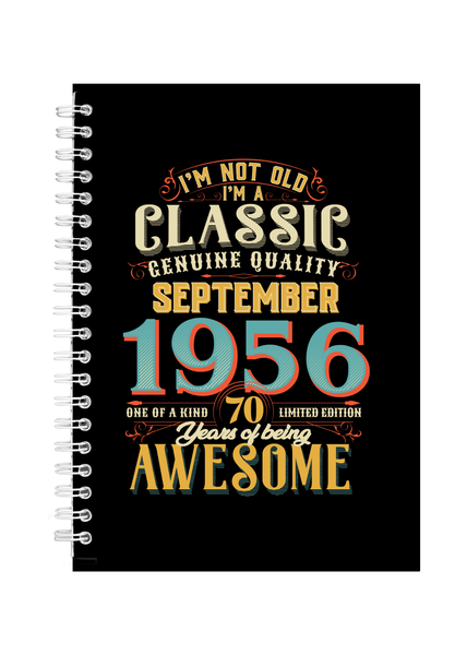 70 Years Old Born September 1956 Birthday Writing Book Notepad Notebook A4