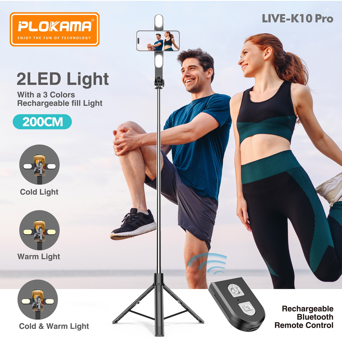 Plokama K10 Pro Selfie Stick Tripod description image 5
