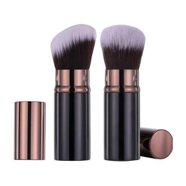2 Pack Retractable Kabuki Makeup Brush, Travel Foundation Powder Brush