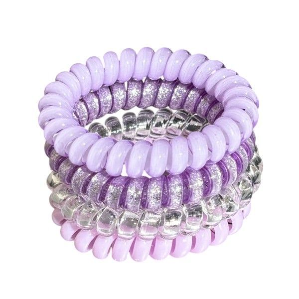 4-Piece Spiral Hair Ties - Purple &amp; Transparent