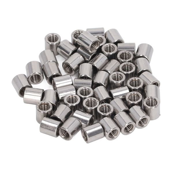 50 Pieces M6x1 11mm Round Coupling Nuts (SS)