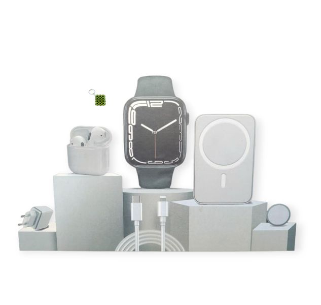 Smart Watch+Bluetooth Earphones USB-C Wireless Charger+Power Bank &amp;Keychain