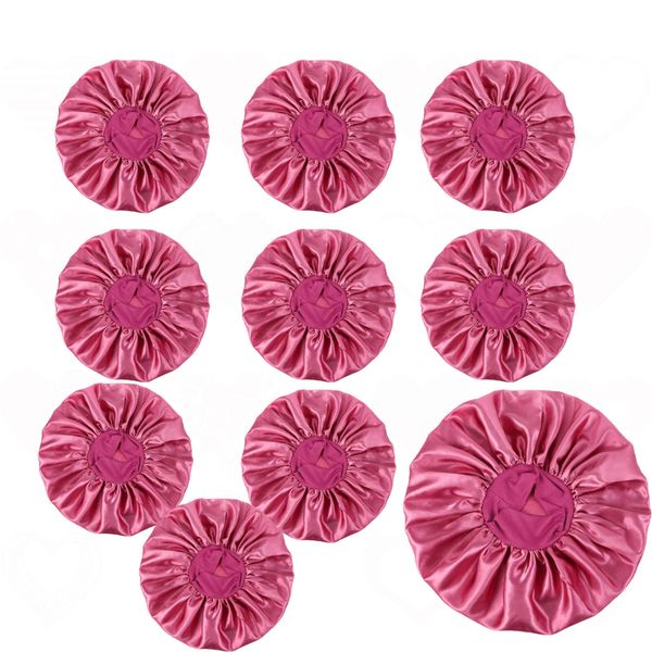 Women Premium Satin Bonnet Soft Sleep Night Hair Cover Cap - 10 Piece