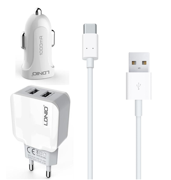 LDNIO DL-C17 Type C Car Charger with 2 USB A2202 Travel Adaptor
