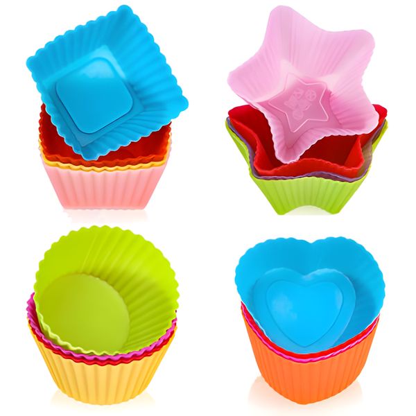 16 Pcs Reusable Silicone Baking Cups Muffin Liners Baking Molds Colorful