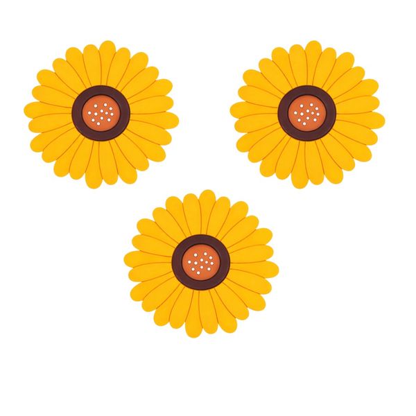 3 Pack - Medium Sunflower-Shaped Non-Slip Placemat - Yellow and Brown